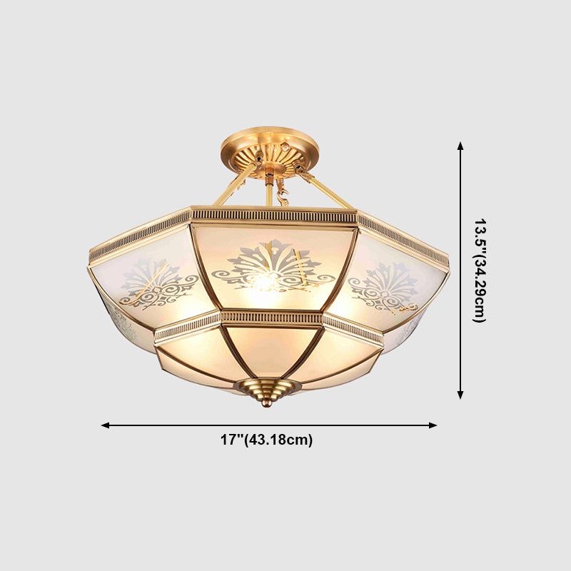 Éclairage de montage de plafond en verre en laiton de style vintage de lumière de bâti semi-encastré inversé