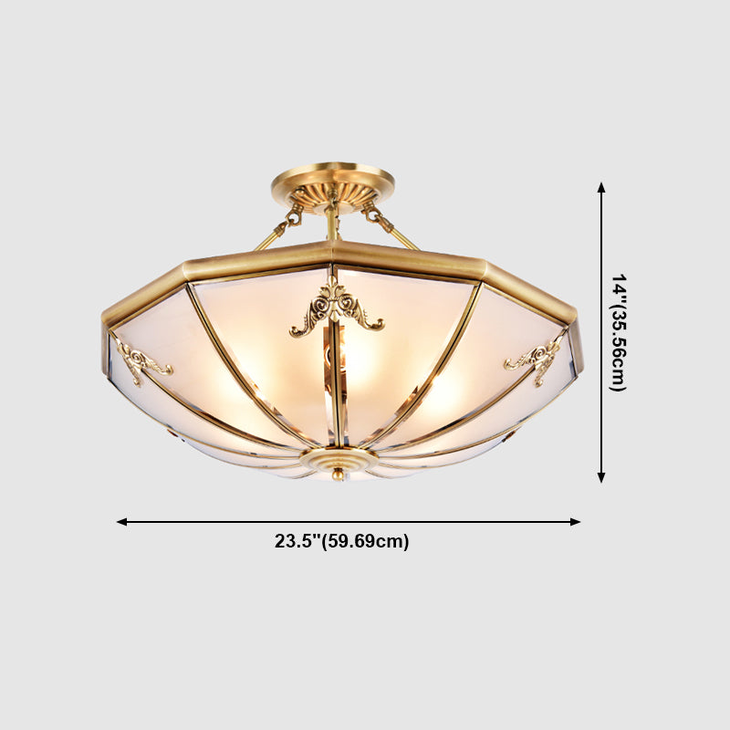Éclairage de montage de plafond en verre en laiton de style vintage de lumière de bâti semi-encastré inversé