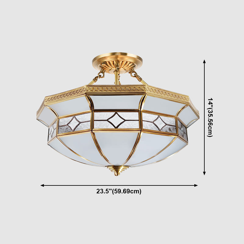 Éclairage de montage de plafond en verre en laiton de style vintage de lumière de bâti semi-encastré inversé