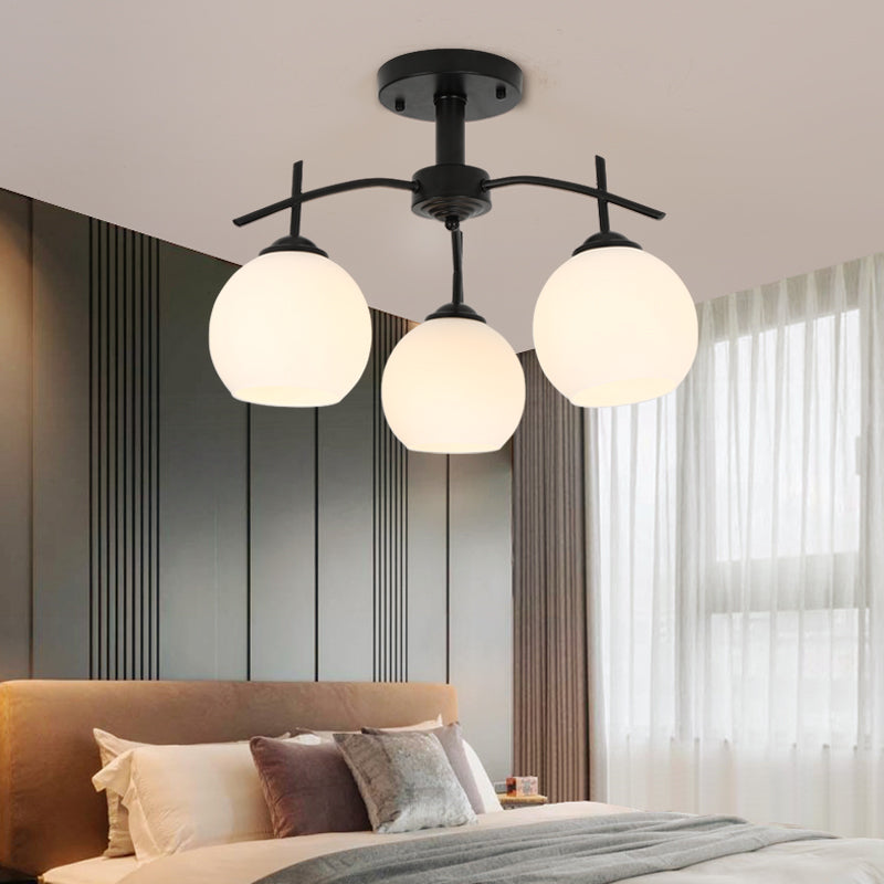 Black Semi Flush Mount Lighting Modern Glass Spherical Ceiling Mount Light Fixture