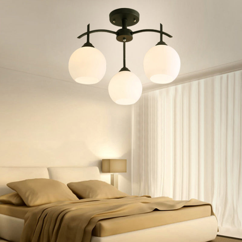 Black Semi Flush Mount Lighting Modern Glass Spherical Ceiling Mount Light Fixture