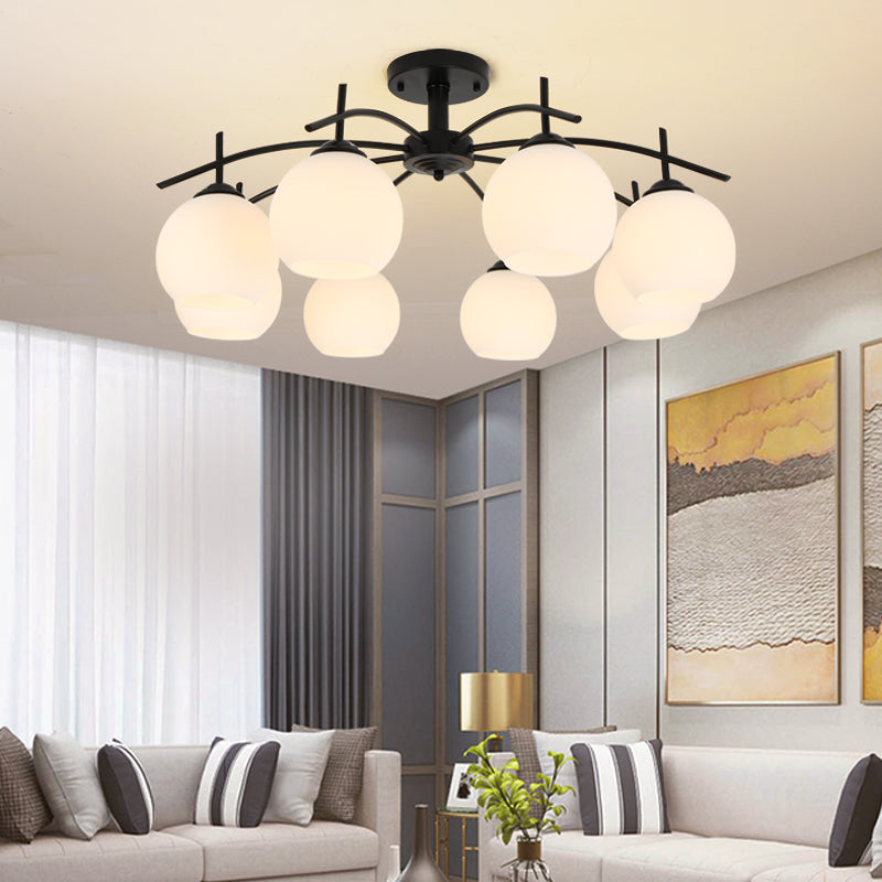 Black Semi Flush Mount Lighting Modern Glass Spherical Ceiling Mount Light Fixture