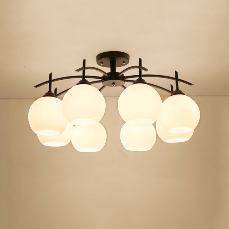 Black Semi Flush Mount Lighting Modern Glass Spherical Ceiling Mount Light Fixture