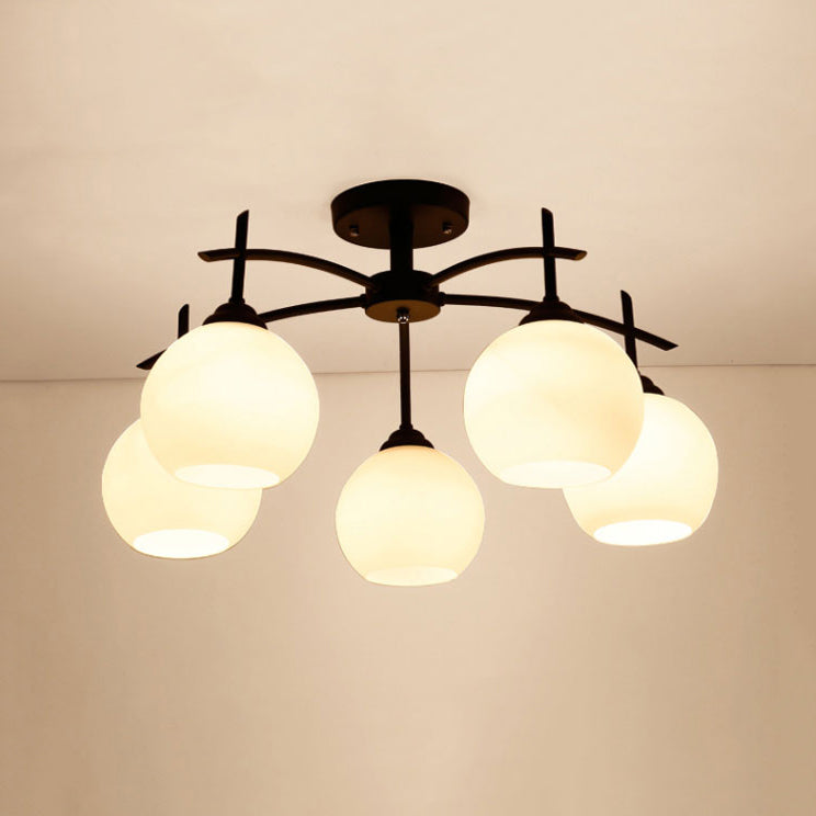 Black Semi Flush Mount Lighting Modern Glass Spherical Ceiling Mount Light Fixture