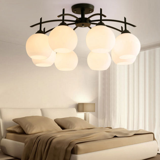 Black Semi Flush Mount Lighting Modern Glass Spherical Ceiling Mount Light Fixture