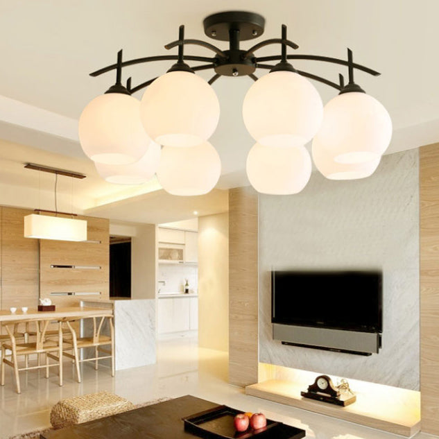 Black Semi Flush Mount Lighting Modern Glass Spherical Ceiling Mount Light Fixture