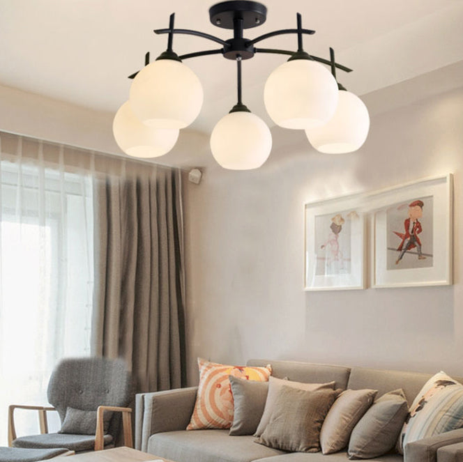 Black Semi Flush Mount Lighting Modern Glass Spherical Ceiling Mount Light Fixture