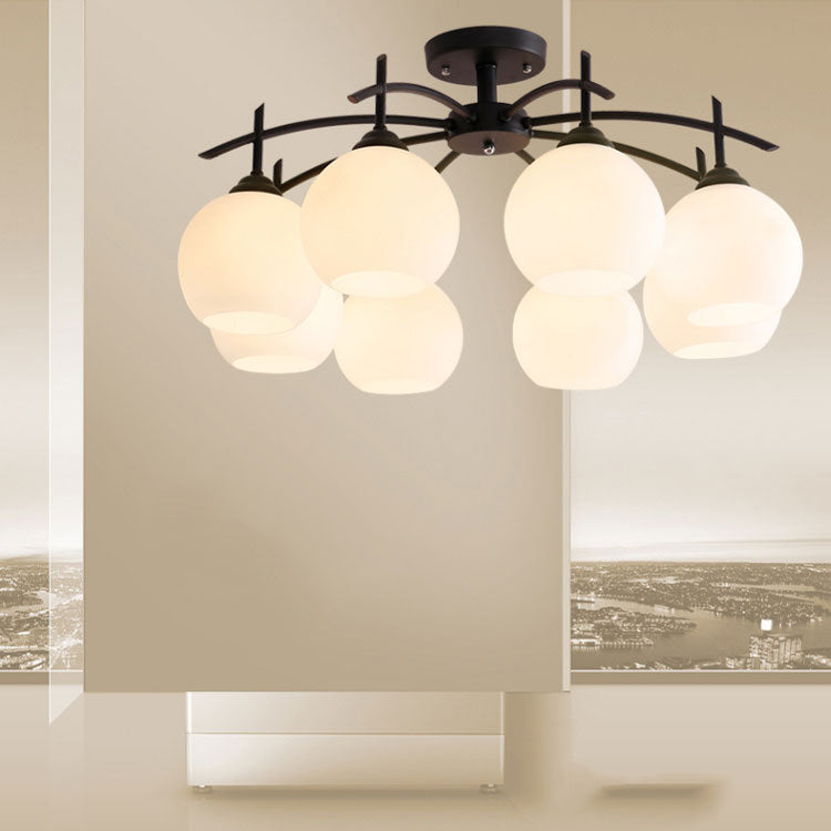 Black Semi Flush Mount Lighting Modern Glass Spherical Ceiling Mount Light Fixture