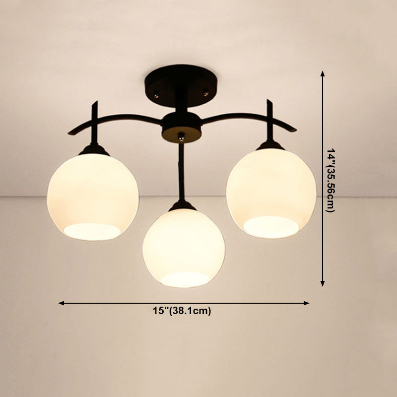 Black Semi Flush Mount Lighting Modern Glass Spherical Ceiling Mount Light Fixture