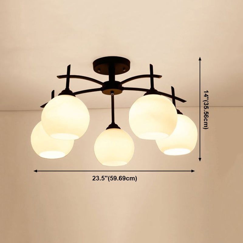 Black Semi Flush Mount Lighting Modern Glass Spherical Ceiling Mount Light Fixture