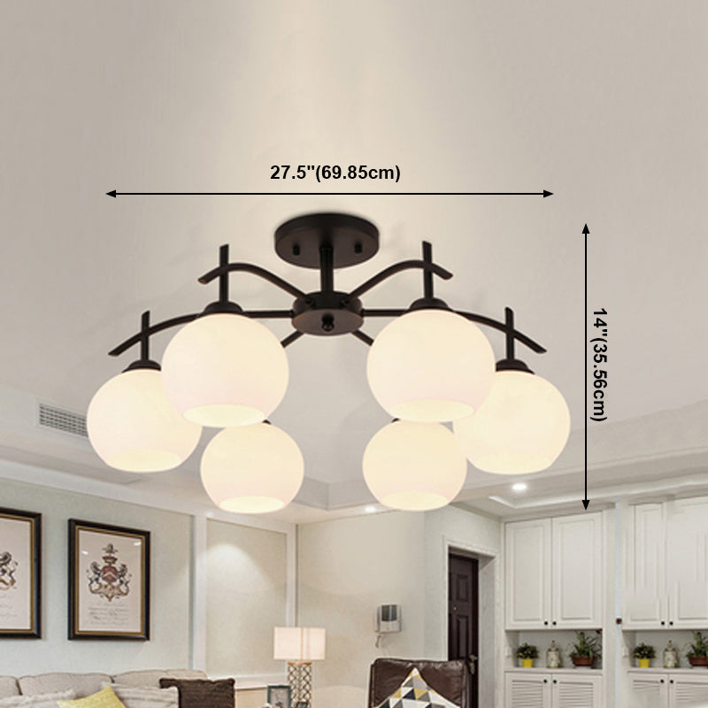 Black Semi Flush Mount Lighting Modern Glass Spherical Ceiling Mount Light Fixture