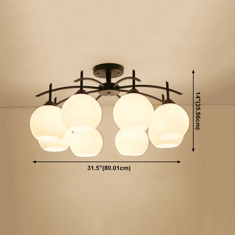 Black Semi Flush Mount Lighting Modern Glass Spherical Ceiling Mount Light Fixture