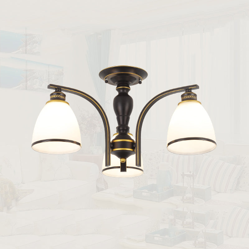 Black Semi Flush Mount Lighting Modern Style Glass Conical Semi-Flush Mount Ceiling Light