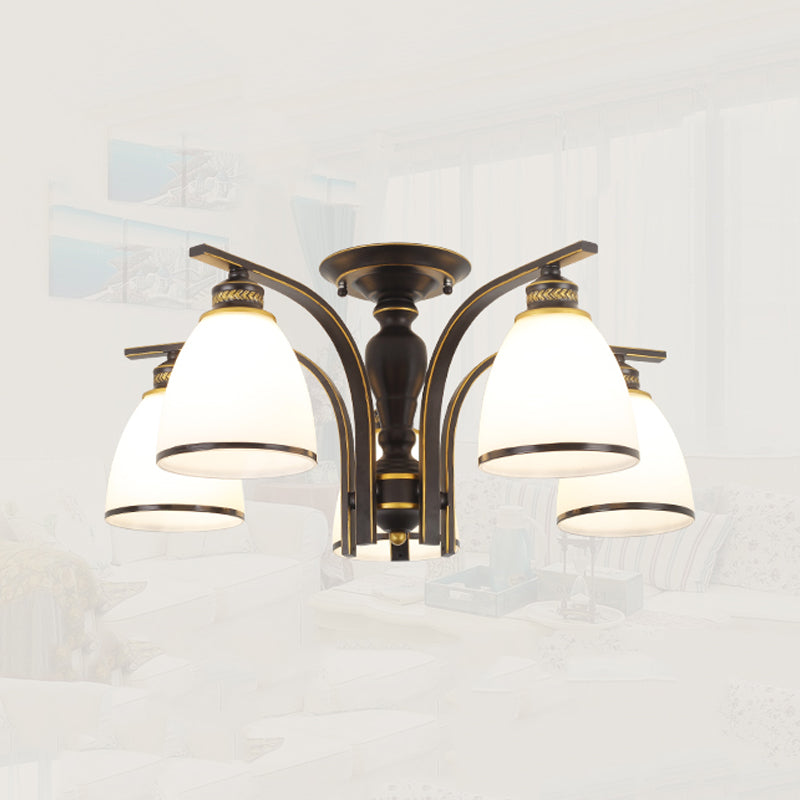 Black Semi Flush Mount Lighting Modern Style Glass Conical Semi-Flush Mount Ceiling Light