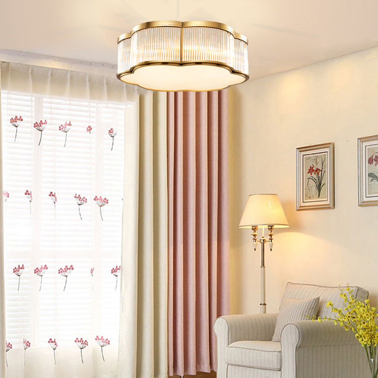 Simplistic Floral Flush Mount Light Fixture Glass Ceiling Mount Lighting in Brass
