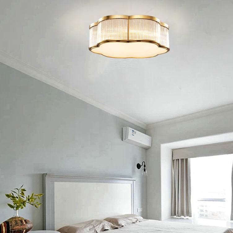 Simplistic Floral Flush Mount Light Fixture Glass Ceiling Mount Lighting in Brass