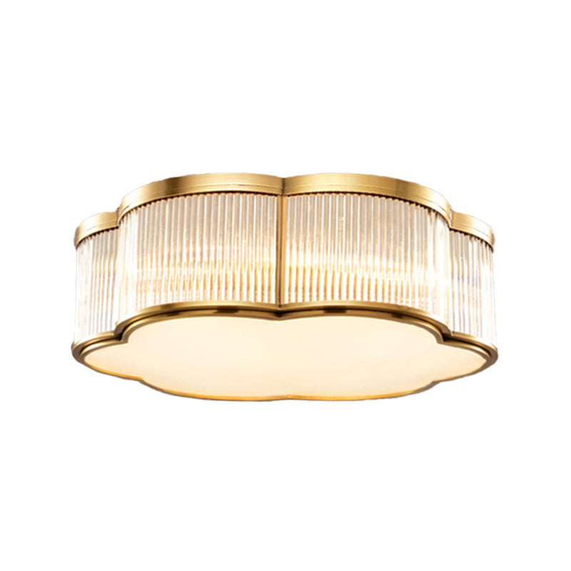 Simplistic Floral Flush Mount Light Fixture Glass Ceiling Mount Lighting in Brass