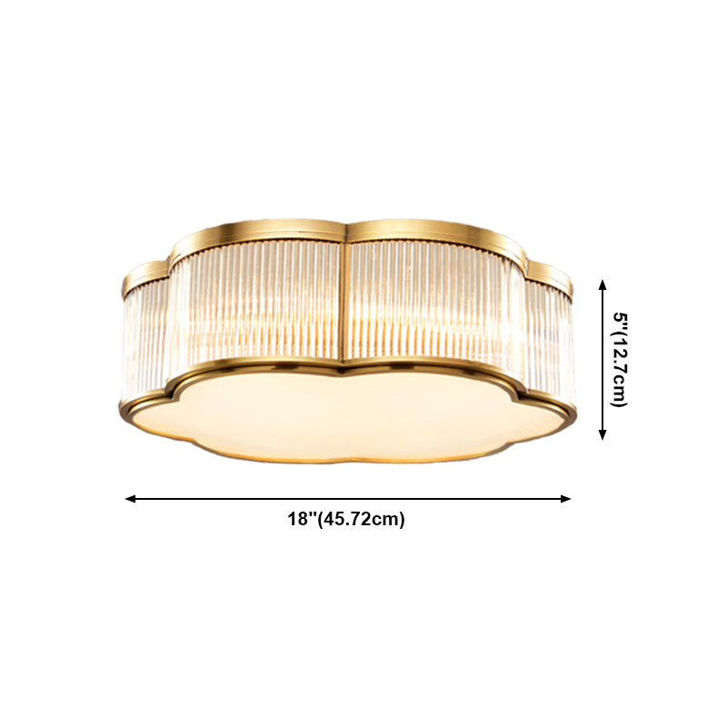 Simplistic Floral Flush Mount Light Fixture Glass Ceiling Mount Lighting in Brass
