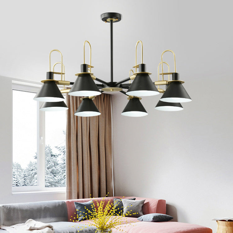 Cone Shade Chandelier Light Nordic Metal Living Room Hanging Pendant with Arc Arm