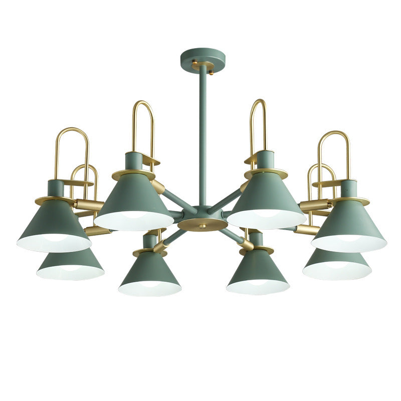 Cone Shade Chandelier Light Nordic Metal Living Room Hanging Pendant with Arc Arm