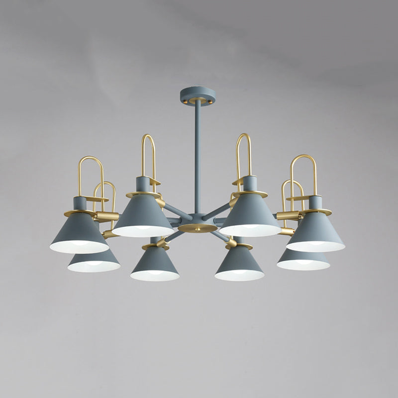 Cone Shade Chandelier Light Nordic Metal Living Room Hanging Pendant with Arc Arm