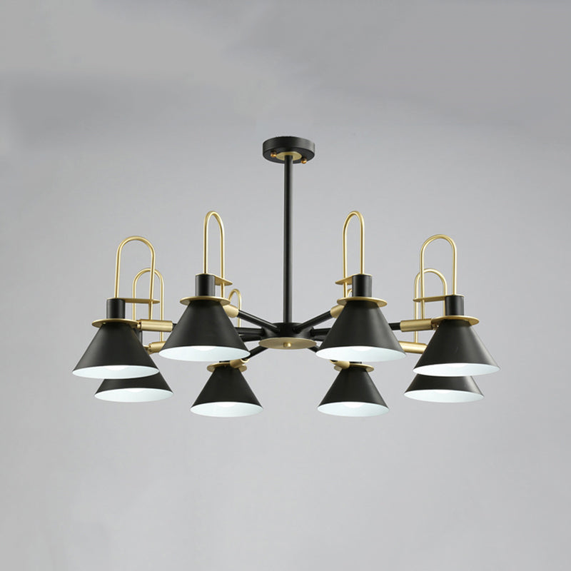 Cone Shade Chandelier Light Nordic Metal Living Room Hanging Pendant with Arc Arm
