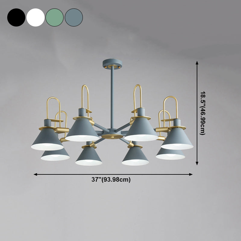 Cone Shade Chandelier Light Nordic Metal Living Room Hanging Pendant with Arc Arm