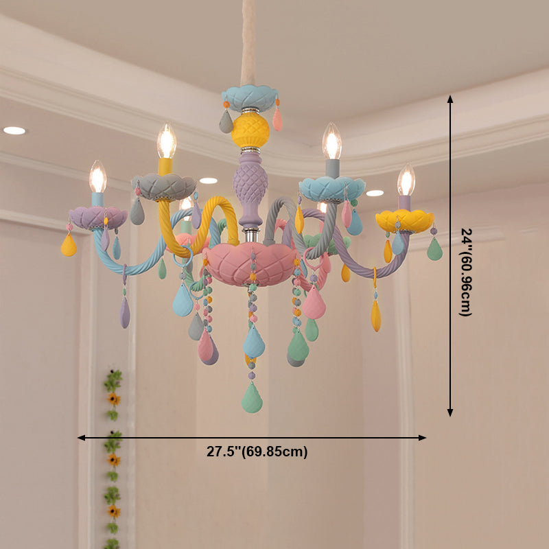 Girl Bedroom Candle Pendant Light Multi-Color Glass Macaron Chandelier