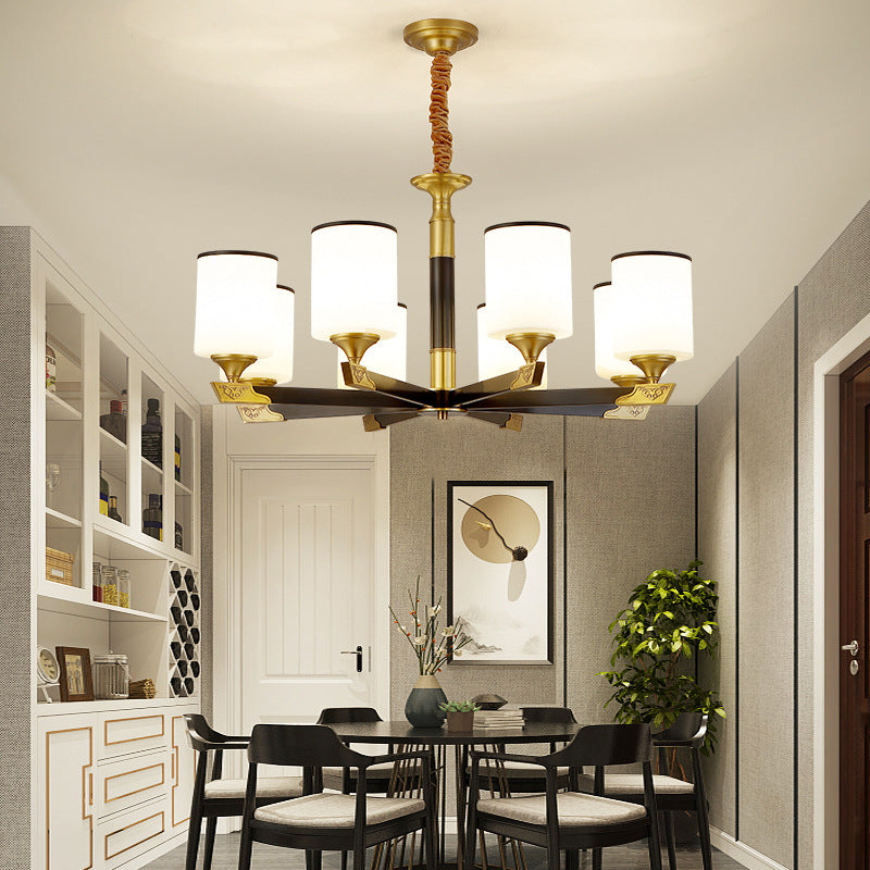 Multi Lights Cylinder Hanging Light American Style Glass Pendant Light for Living Room