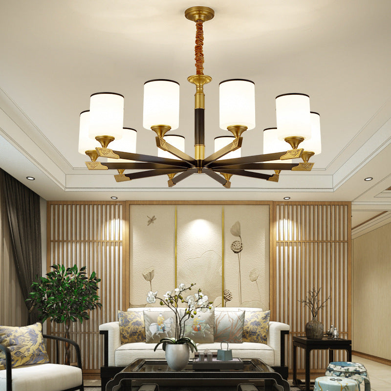 Multi Lights Cylinder Hanging Light American Style Glass Pendant Light for Living Room