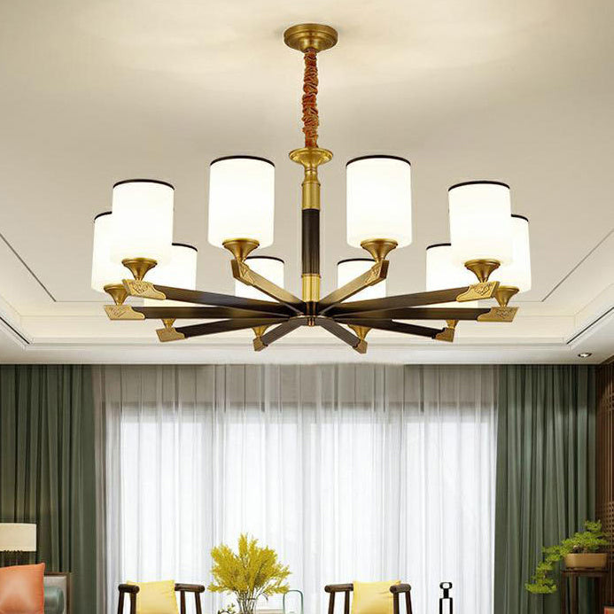Multi Lights Cylinder Hanging Light American Style Glass Pendant Light for Living Room