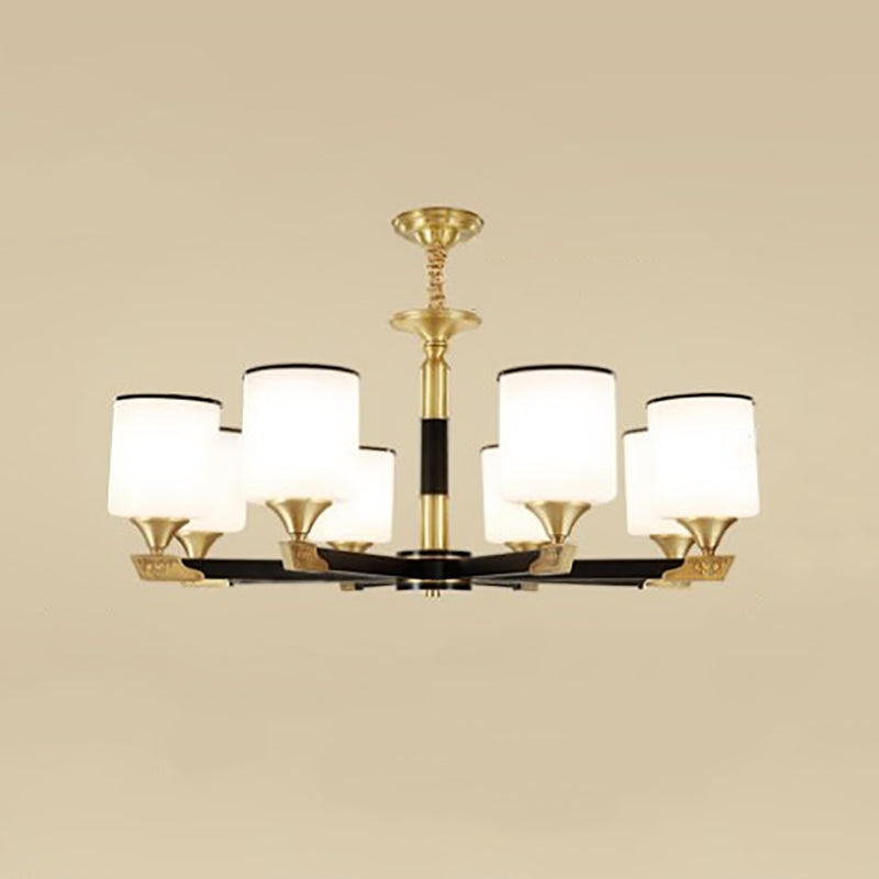 Multi Lights Cylinder Hanging Light American Style Glass Pendant Light for Living Room