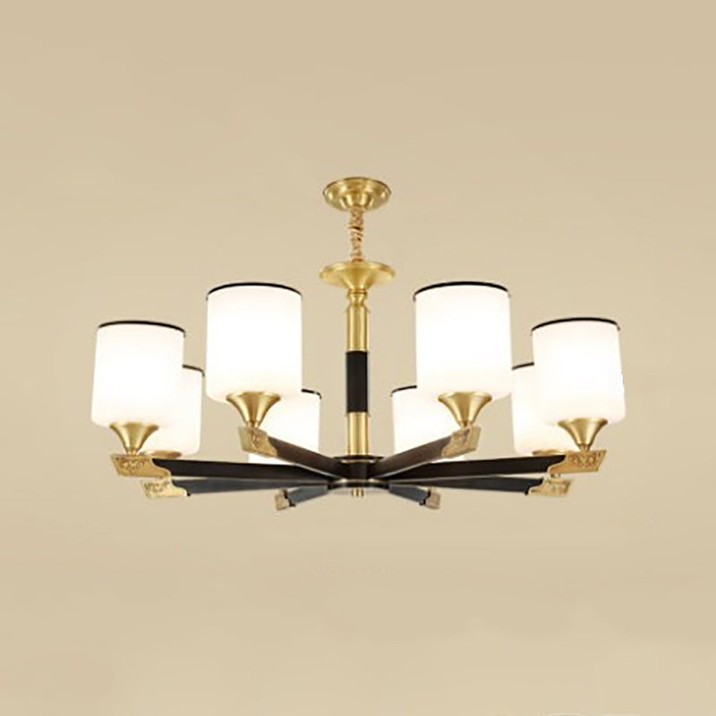 Multi Lights Cylinder Hanging Light American Style Glass Pendant Light for Living Room