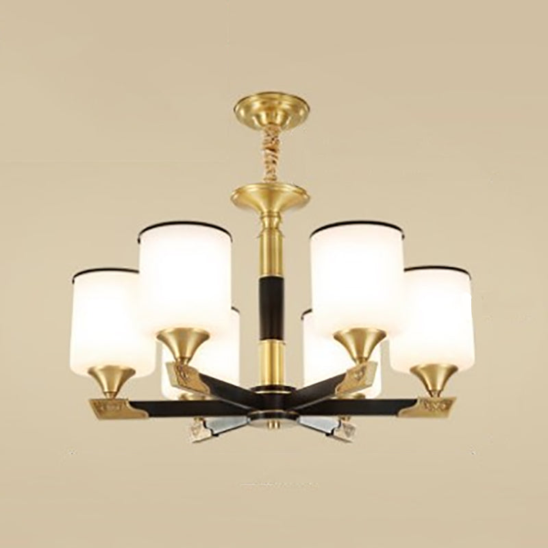Multi Lights Cylinder Hanging Light American Style Glass Pendant Light for Living Room