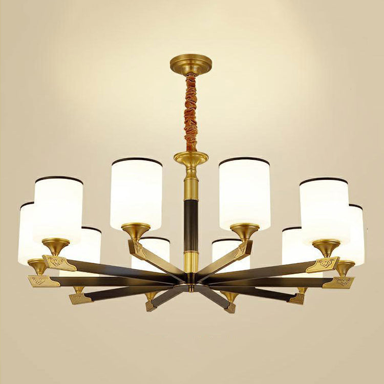 Multi Lights Cylinder Hanging Light American Style Glass Pendant Light for Living Room
