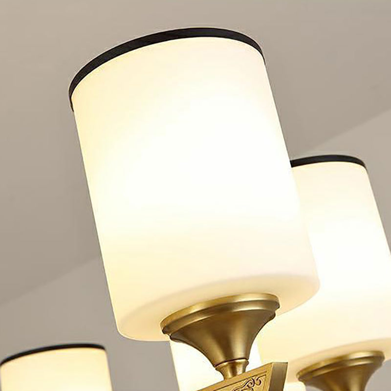 Multi Lights Cylinder Hanging Light American Style Glass Pendant Light for Living Room