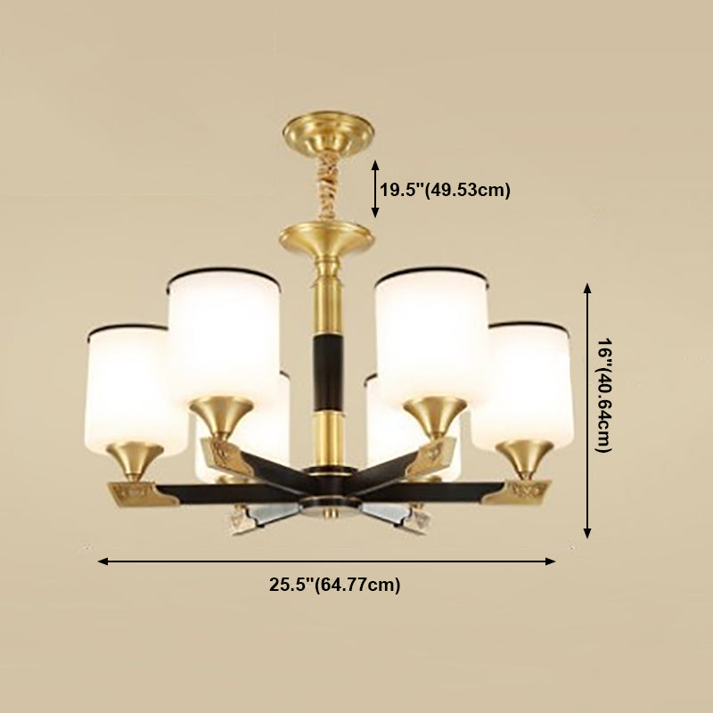 Multi Lights Cylinder Hanging Light American Style Glass Pendant Light for Living Room