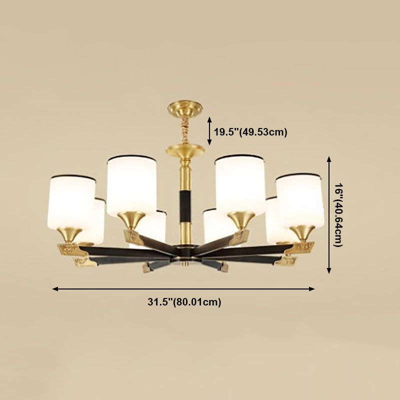 Multi Lights Cylinder Hanging Light American Style Glass Pendant Light for Living Room