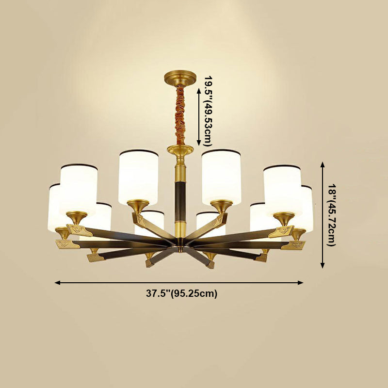 Multi Lights Cylinder Hanging Light American Style Glass Pendant Light for Living Room