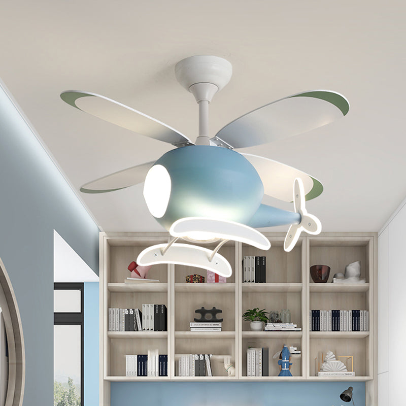 Deckenleuchte im Cartoon -Stil Lampe Metal Semi Flush Mount Leuchte mit Holzlüfterklinge