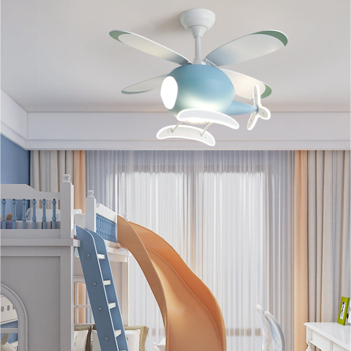 Deckenleuchte im Cartoon -Stil Lampe Metal Semi Flush Mount Leuchte mit Holzlüfterklinge
