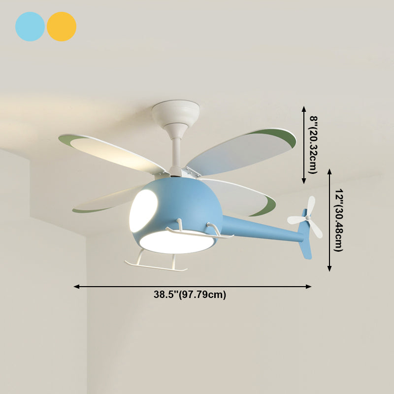 Deckenleuchte im Cartoon -Stil Lampe Metal Semi Flush Mount Leuchte mit Holzlüfterklinge