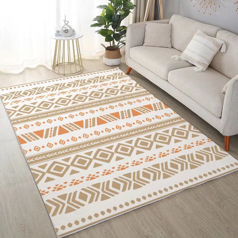 White Modern Rug Polyester Pattern Rug Stain Resistant Rug for Living Room