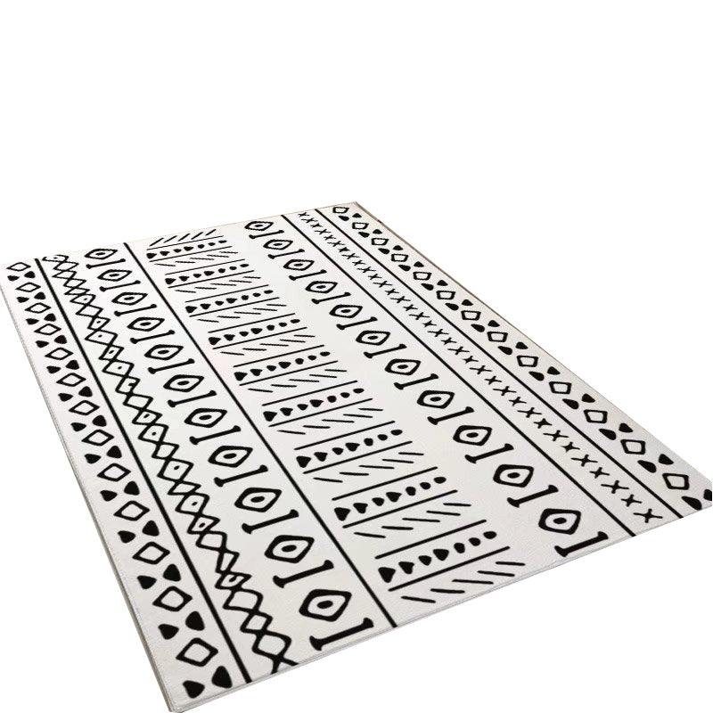 White Modern Rug Polyester Pattern Rug Stain Resistant Rug for Living Room