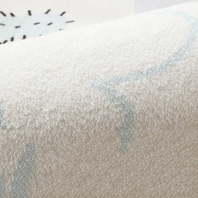 White Modern Rug Polyester Pattern Rug Stain Resistant Rug for Living Room