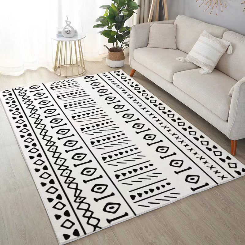 White Modern Rug Polyester Pattern Rug Stain Resistant Rug for Living Room