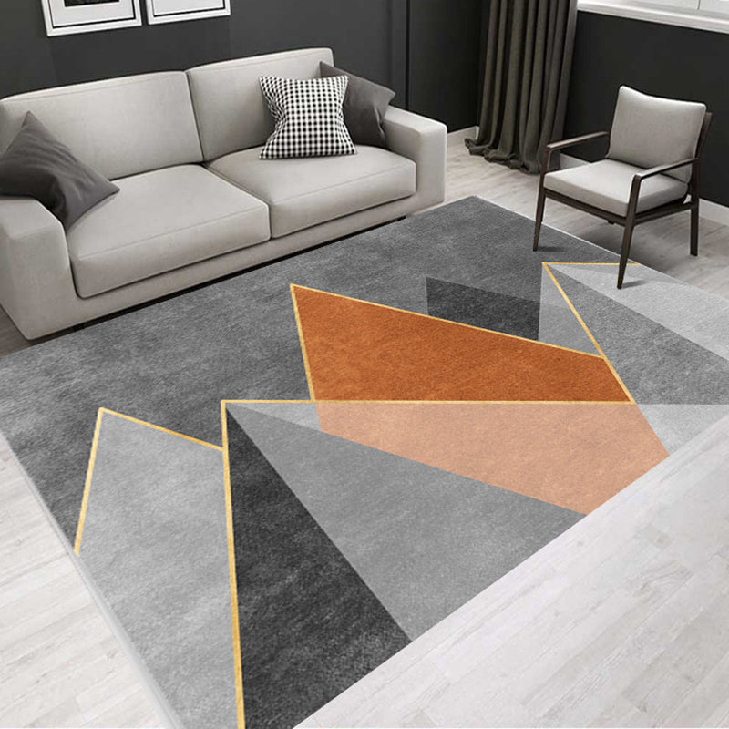Tapis gris moderne polyester tapis lavable simple pour le salon