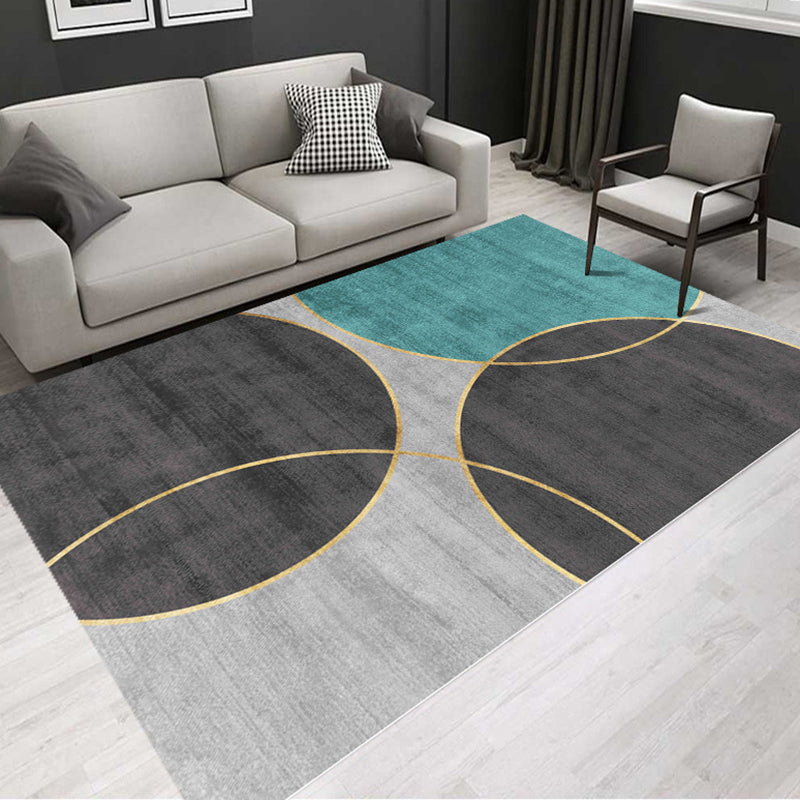 Tapis gris moderne polyester tapis lavable simple pour le salon