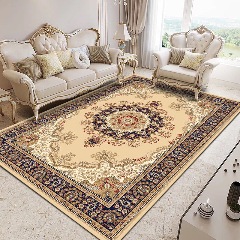 Red Medallion Carpet Polyester Pattern Rug Washable Carpet for Home Decor