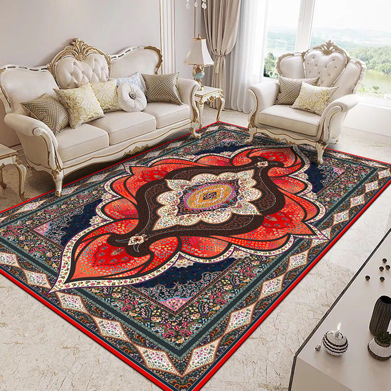 Red Medallion Carpet Polyester Pattern Rug Washable Carpet for Home Decor